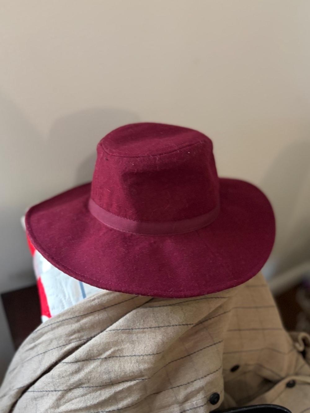 Kids Burgundy Wool Felt Wide Brim Hat Normcore Medium GUC